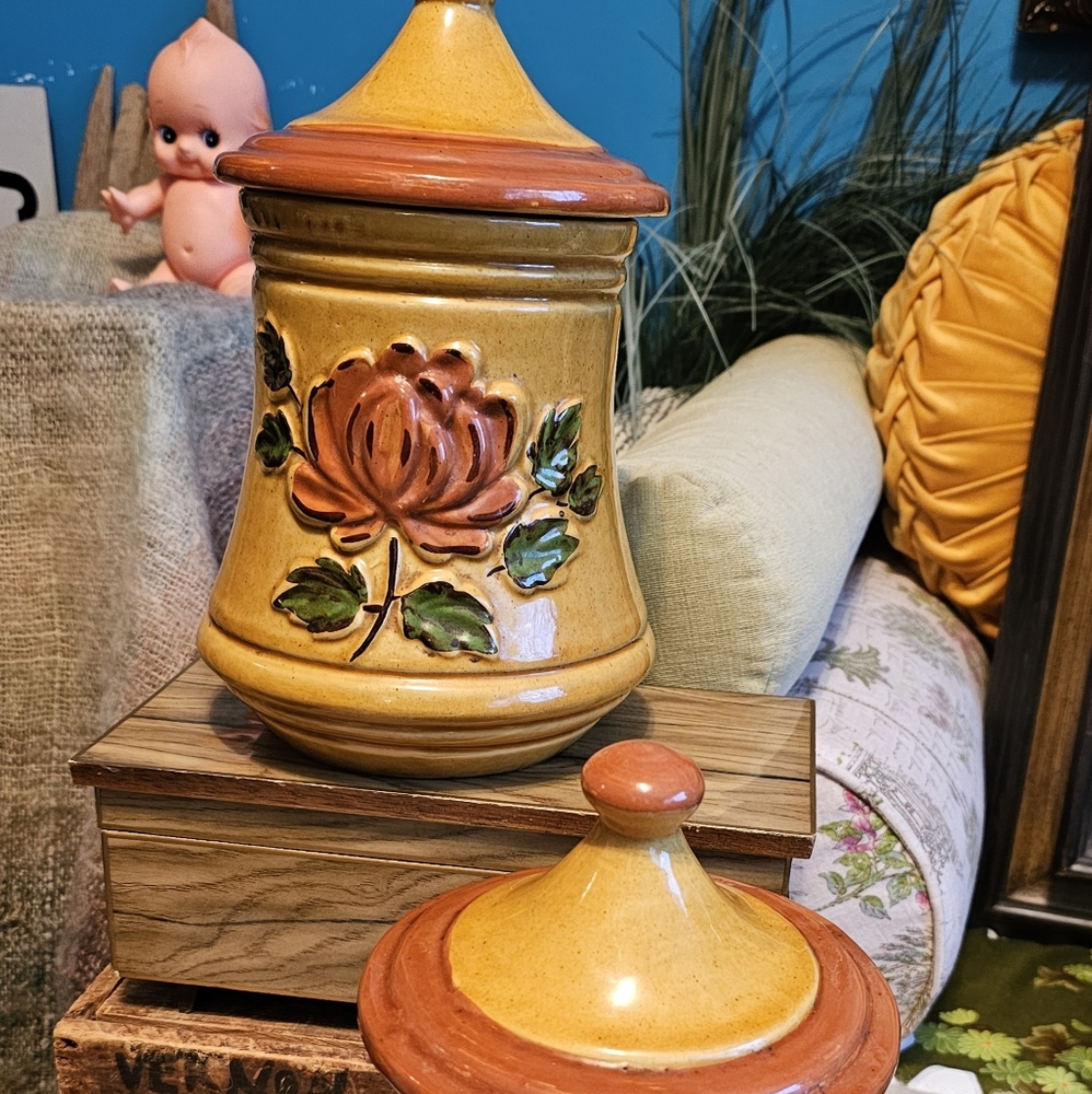 Farmhouse Decor Vintage Laurentian Rose Flower Canisters